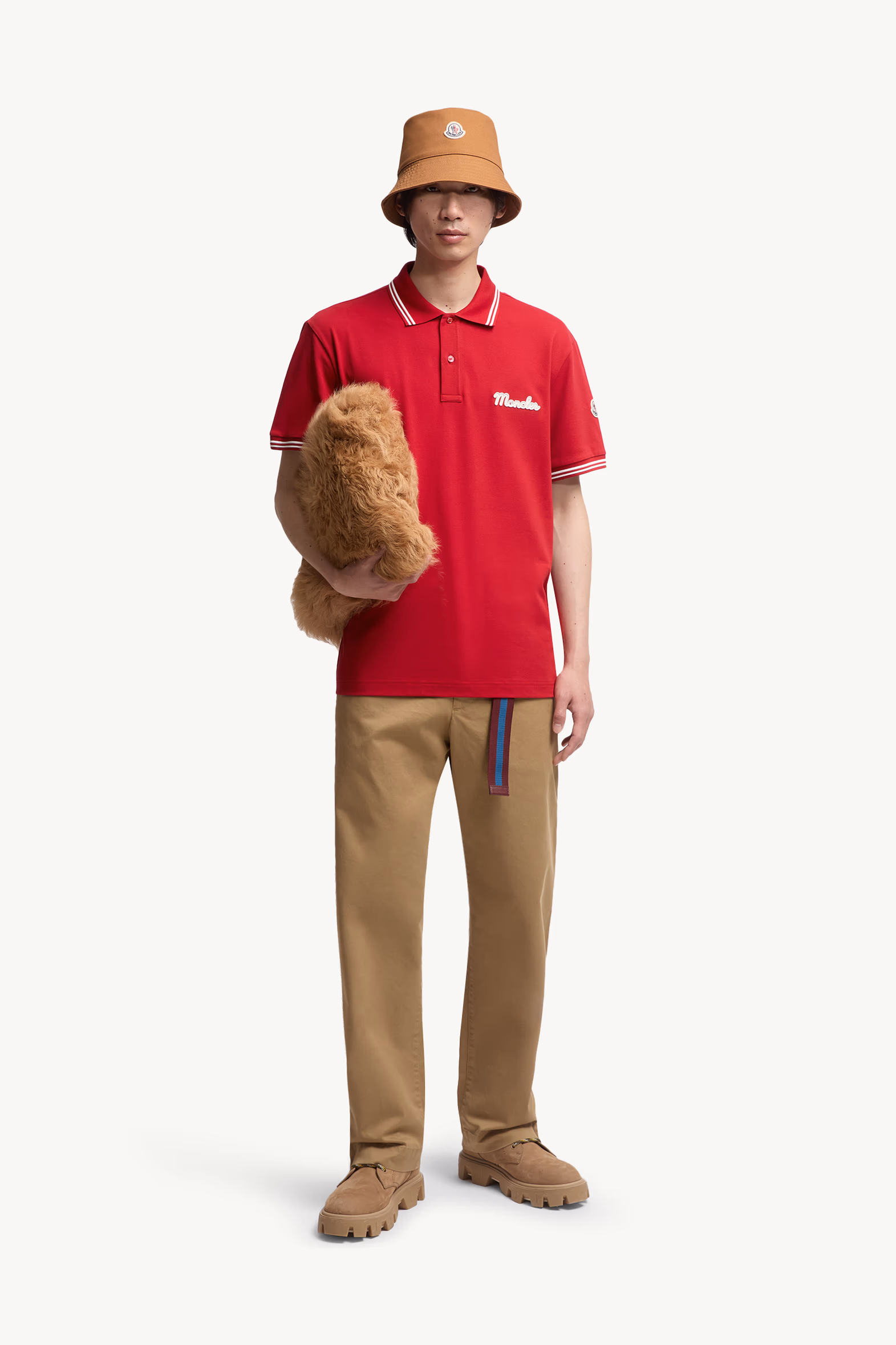 Embroidered Logo Cotton Piquet Polo Shirt Men Red Moncler 0